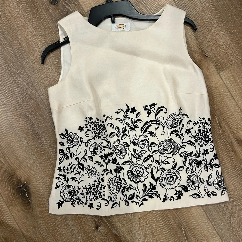 Talbots Cream and Black Floral Blouse - Picture 2 of 4